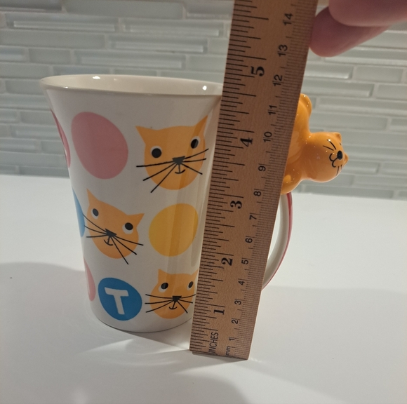 Indra Stoneware Coffee Cat Mug With Cat On Handle Hand Painted - Picture 5 of 6